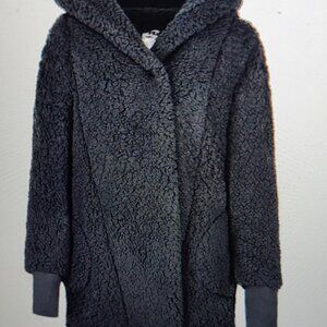 "JILL MARTIN" HOODED SHERPA BUTTON-FRONT LOUNGER BLACK JACKET - SIZE L - NWT